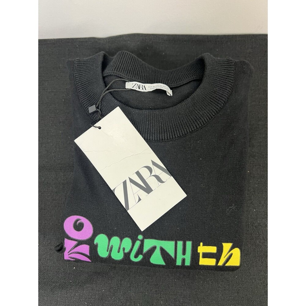 NWT ZARA “I’M OK WITH THIS”‎ Crew Nk Knit Pullover Sweater 3284/446 MEDIUM - Picture 2 of 5